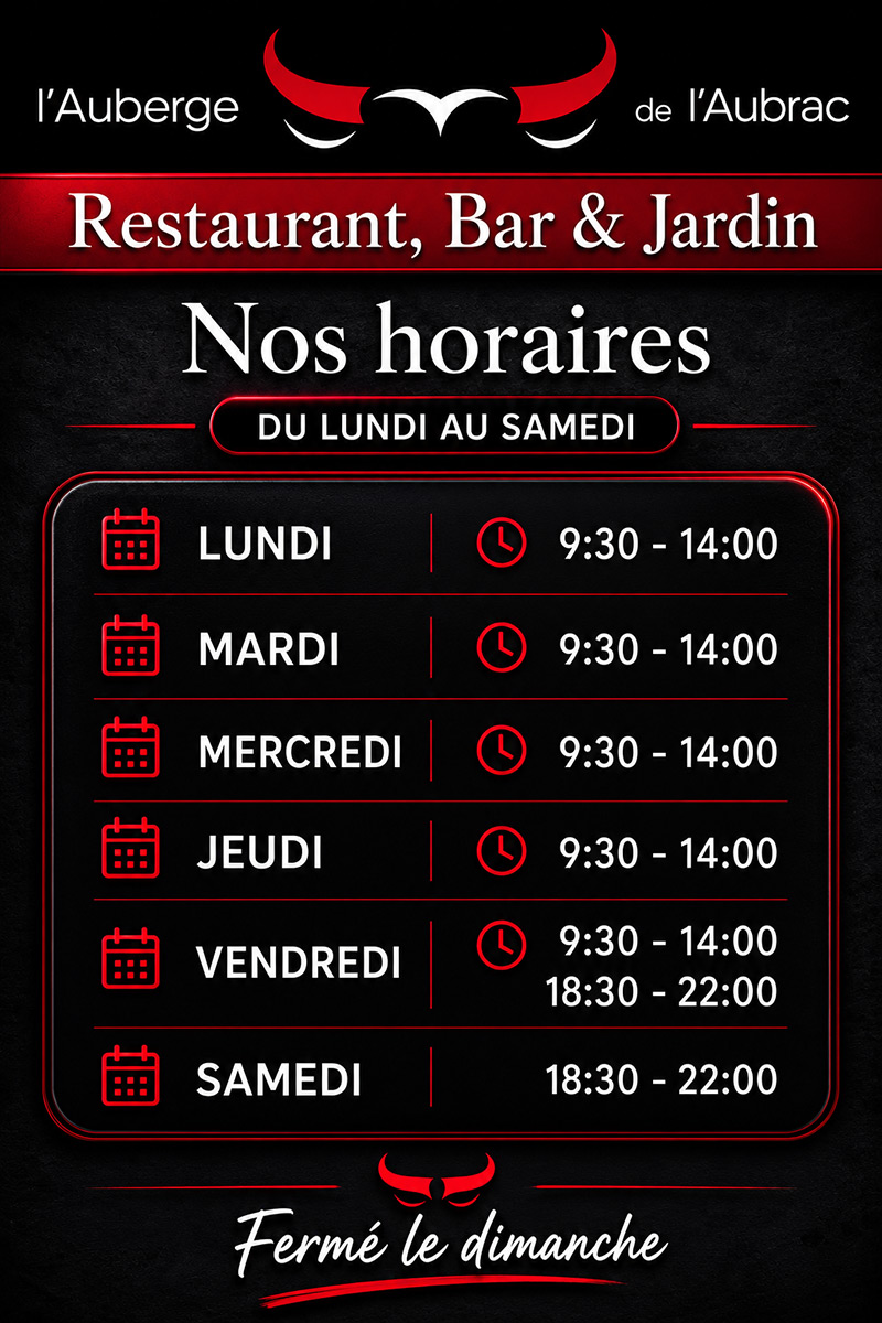 horaires auberge aubrac